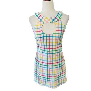 Milly Vintage Look Windowpane Pastel Plaid 100% Wool Dress